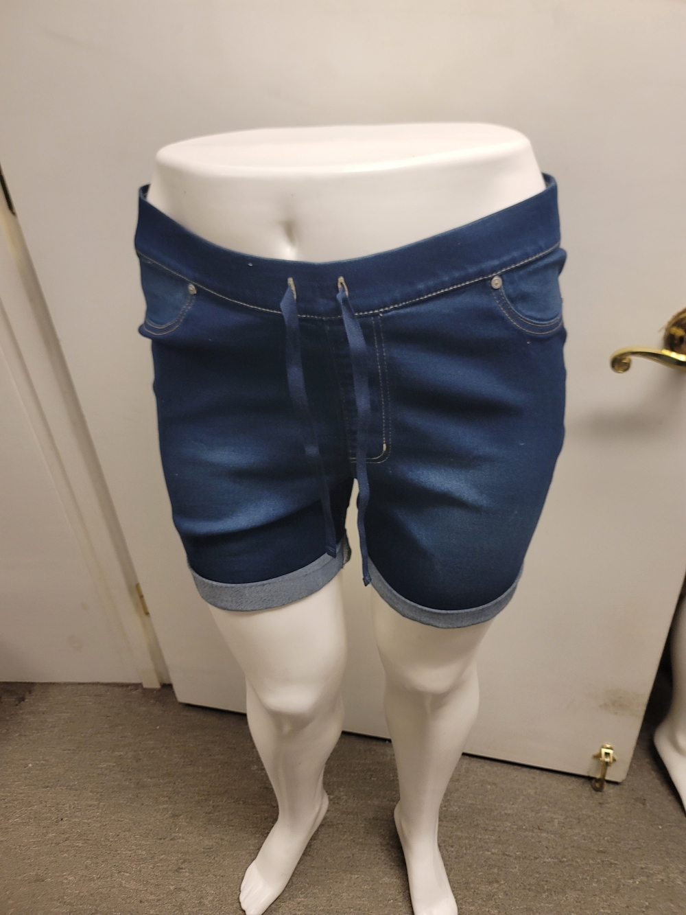 Casual Denim-Look Drawstring Shorts in Dark Blue